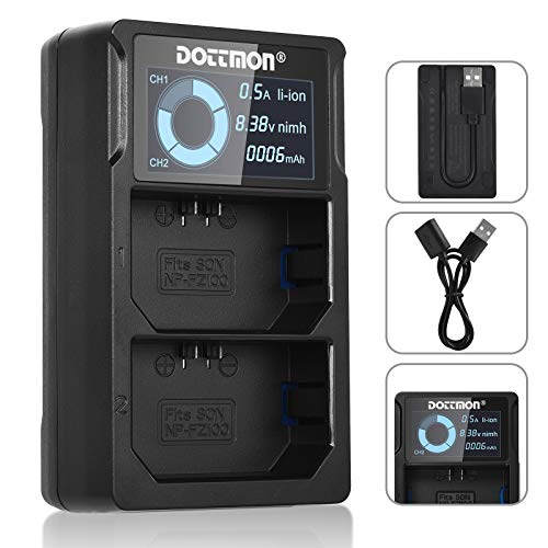 DOTTMON Dual USB Charger for Sony NP-FZ100 Battery, Compatible with Sony Alpha A7III, A7RIII, A9, A7R3, A6600, A7RIV, A7C, A9II, A1, ILME-FX3 Camera with LCD Display