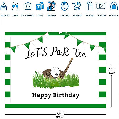 Ticuenicoa Let's Partee Golf Theme Backdrop for Birthday Parties Grass Background for Photography Happy Birthday Party Sports Themed Backdrops Cake Table Banners Kids Bday Photo Booth Props 5x3ft