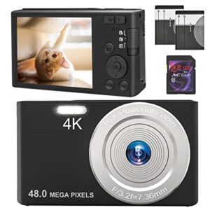 4k digital camera 48mp kids compact camera autofocus 16x digital zoom children portable camera for boys, girls,beginners (with 32gb sd card and 2 batteries)