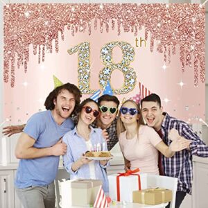 Happy 18th Birthday Banner Backdrop Decorations for Girls, Rose Gold 18 Birthday Party Sign Supplies, Pink 18 Year Old Birthday Poster Background Photo Booth Props Decor