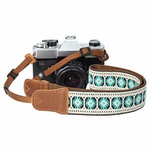 camera strap – 1.5″ cowhide head shoulder neck strap ,retro jacquard embroidery multi-pattern camera straps for cameras and binoculars,cute adjustable thin strap for adults & kids(vintage white）