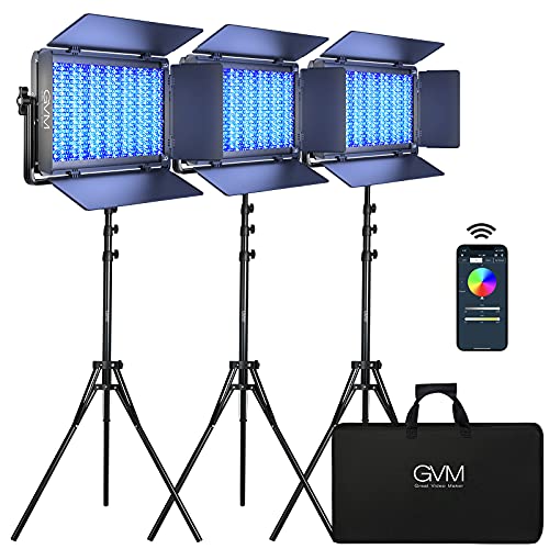 GVM 1500D RGB LED Video Light, 75W Video Lighting Kit with Bluetooth Control, 3 Packs Led Panel Light for Photography, YouTube Studio, Video Shooting, Broadcasting, Conference, 1128 Led Beads