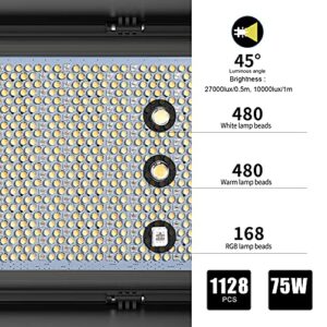 GVM 1500D RGB LED Video Light, 75W Video Lighting Kit with Bluetooth Control, 3 Packs Led Panel Light for Photography, YouTube Studio, Video Shooting, Broadcasting, Conference, 1128 Led Beads