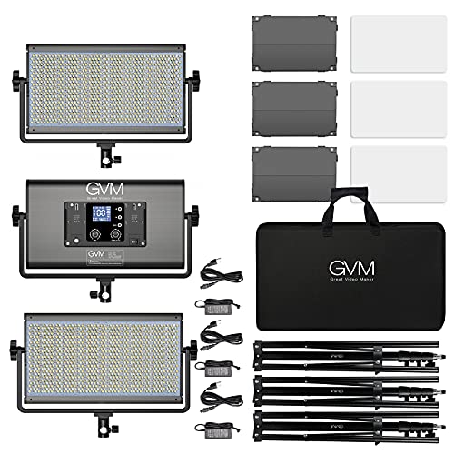 GVM 1500D RGB LED Video Light, 75W Video Lighting Kit with Bluetooth Control, 3 Packs Led Panel Light for Photography, YouTube Studio, Video Shooting, Broadcasting, Conference, 1128 Led Beads