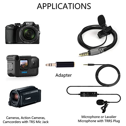 3.5mm TRS Male (for Camera/Camcorders) to 3.5mm Female TRRS Microphone Adapter Compatible with Nikon, Canon, GoPro & Other Similar Cameras/Camcorders/Recorders with TRS Mic Jack