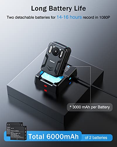 BOBLOV B4K2 128GB 4K Body Worn Camera with GPS, Two 3000mAh Batteries for 14-16hours Record, 4K Camcorders Video Camera with Charging Dock