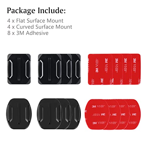 HSU Adhesive Mounts Helmet Adhesive Sticky Mounts Flat Curved 3M Mount Compatible with GoPro Hero 11, 10, 9, 8, 7, Max, Fusion, 6, 5, 4, Session, 3+, 3, 2, 1 and Other Action Camera (8 Pack)