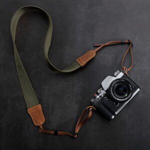 Army Green Camera Strap - Double Layer top-grain Cowhide Ends,1.5"Wide Pure Cotton Woven Camera Strap,Adjustable Universal Neck & Shoulder Strap for All DSLR Cameras,Great Gift for Photographers