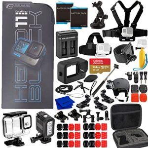 gopro hero11 (hero 11) black – waterproof action camera with 5.3k ultra hd video, 27mp photos, 1/1.9″ image sensor, live streaming, webcam + 50 piece bundle with 64gb sd card, 2 extra batteries