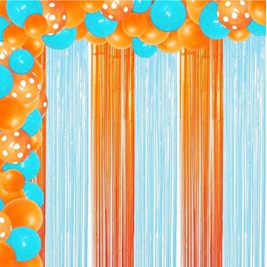 Blue Orange Fringe Curtains Photo Backdrop for Graduation Birthday Baby Shower Party Decor (3 Pack)