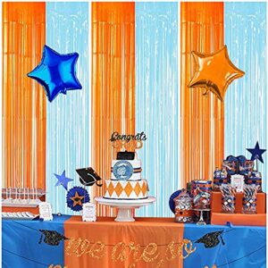 Blue Orange Fringe Curtains Photo Backdrop for Graduation Birthday Baby Shower Party Decor (3 Pack)