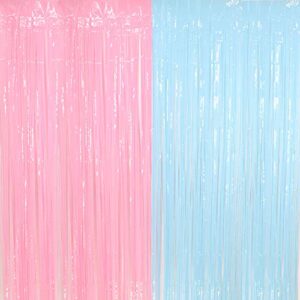 pastel fringe curtains 3.2 ft x 6.6 ft baby shower gender reveals party decoration party photo backdrop (pink/blue)