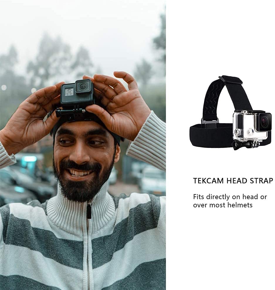 TEKCAM Action Camera Head Mount Strap Wearing Head Belt Compatible with Gopro Hero 11 10 9 8 7 6 5/AKASO/Dragon Touch/APEMAN/Campark/Apexcam/Surfola/WOLFANG Action Camera