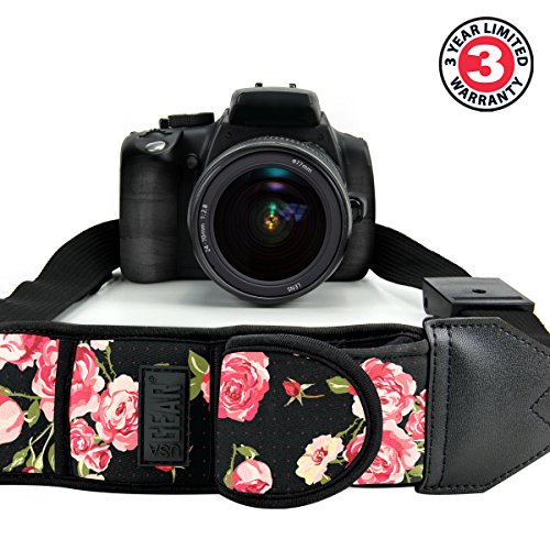 USA GEAR Camera Sling Shoulder Strap with Adjustable Neoprene, Safety Tether, Accessory Pocket, Quick Release Buckle - Compatible with Canon, Nikon, Sony and More DSLR and Mirrorless Cameras (Floral)