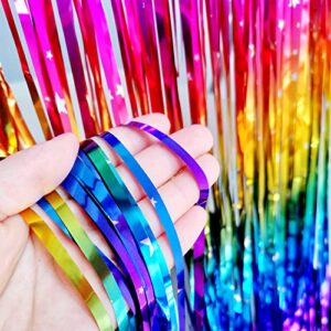 2 Pack Backdrop Curtain 3.3FT x 8.1FT Metallic Tinsel Foil Fringe Curtains Photo Booth Background for Birthday Party Baby Shower Wedding Engagement Bridal Decorations Sparkly Rainbow