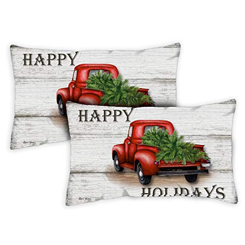 Toland Home Garden Red Truck Holidays 12 x 19 Inch Indoor, Pillow, Case (2-Pack)