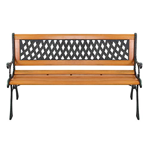 YYAO Garden Bench Outdoor Patio Bench 50" Metal Bench Park Bench with Armrests Backrest,Hardwood Patio Furniture Bench for Porch Work Entryway Yard Lawn,Bronze & Natural