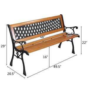 YYAO Garden Bench Outdoor Patio Bench 50" Metal Bench Park Bench with Armrests Backrest,Hardwood Patio Furniture Bench for Porch Work Entryway Yard Lawn,Bronze & Natural