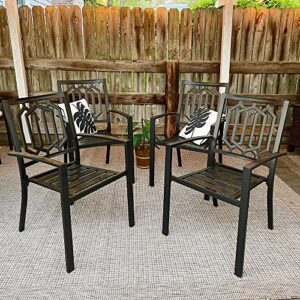 PHI VILLA 5-Piece Metal Patio Outdoor Table and Chairs Dining Set- 37" Square Bistro Table and 4 Backyard Garden Chairs, Table with 1.57" Umbrella Hole