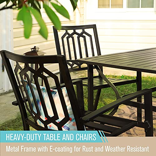 PHI VILLA 5-Piece Metal Patio Outdoor Table and Chairs Dining Set- 37" Square Bistro Table and 4 Backyard Garden Chairs, Table with 1.57" Umbrella Hole