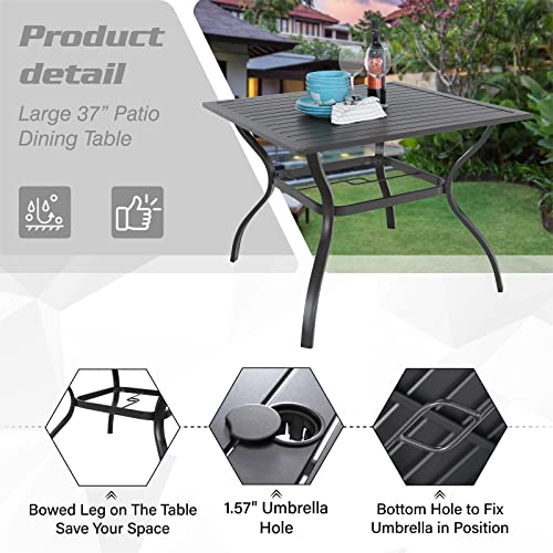 PHI VILLA 5-Piece Metal Patio Outdoor Table and Chairs Dining Set- 37" Square Bistro Table and 4 Backyard Garden Chairs, Table with 1.57" Umbrella Hole