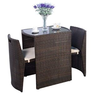 giantex 3 pcs cushioned outdoor wicker patio set convention bistro set garden lawn space saving conversation set sofa furniture no assembly (brown)