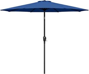 simple deluxe 9ft outdoor market table patio umbrella with button tilt, crank and 8 sturdy ribs for garden, deck, lawn, backyard & pool, blue