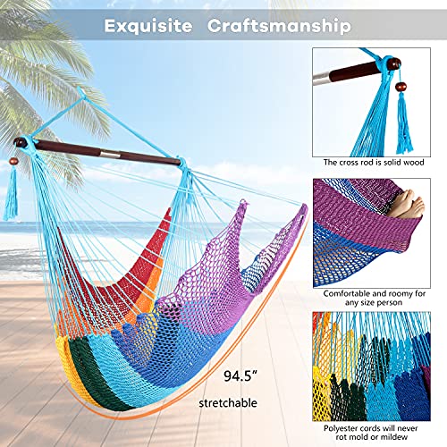 Moonlight Caribbean Hammock Hanging Chair, Durable Polyester Hanging Chair, Indoor/Outdoor Garden & Living Room