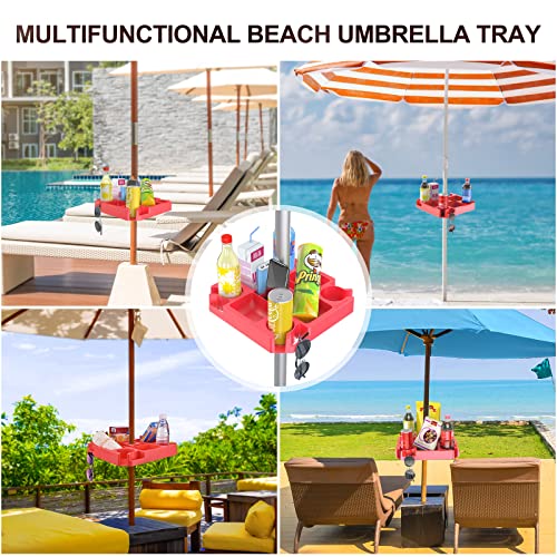 Keten 16" Beach Umbrella Table Tray with 4 Cup Holders, 4 Snack Compartments, 4 Sunglasses Holes, 4 Phone Slots, Umbrella Table for Beach, Patio, Garden, Swimming Pool