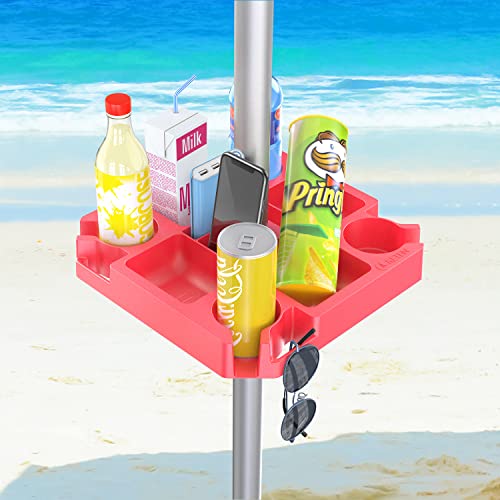 Keten 16" Beach Umbrella Table Tray with 4 Cup Holders, 4 Snack Compartments, 4 Sunglasses Holes, 4 Phone Slots, Umbrella Table for Beach, Patio, Garden, Swimming Pool