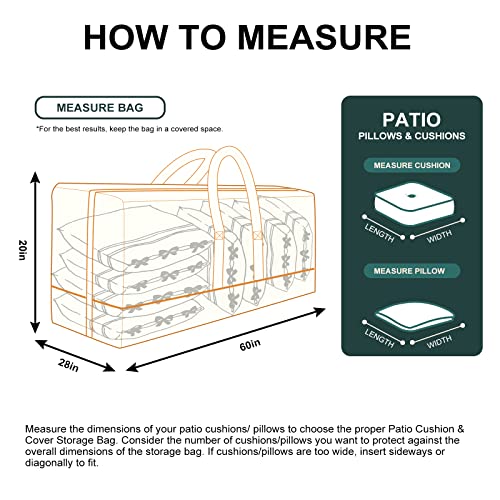boyspringg Outdoor Cushion Storage Bag, 60 Inch Patio Cushion Storage Bag for Patio Furniture Waterproof, Extra Large Christmas Tree Storage Bag with Zipper and Handle.