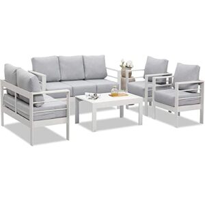 Wisteria Lane Aluminum Outdoor Patio Furniture Set, Modern Patio Conversation Sets, Outdoor Sectional Metal Sofa with 5 Inch Cushion and Coffee Table for Balcony, Garden, Light Grey