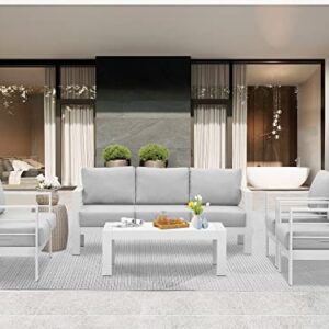 Wisteria Lane Aluminum Outdoor Patio Furniture Set, Modern Patio Conversation Sets, Outdoor Sectional Metal Sofa with 5 Inch Cushion and Coffee Table for Balcony, Garden, Light Grey