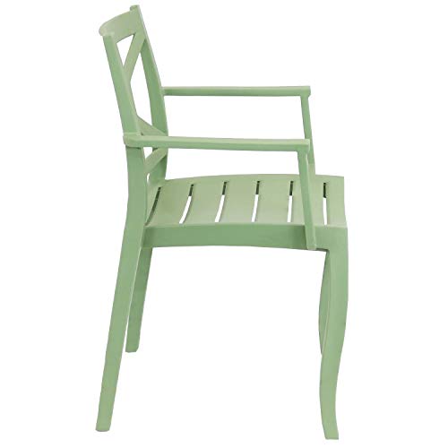 Sunnydaze Tristana Plastic Outdoor Patio Arm Chair - Set of 2 - Outdoor Furniture for Porch, Deck, Balcony, Lawn, Backyard, Garden and Sunroom - Stackable Seating - Green