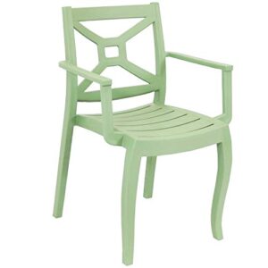 Sunnydaze Tristana Plastic Outdoor Patio Arm Chair - Set of 2 - Outdoor Furniture for Porch, Deck, Balcony, Lawn, Backyard, Garden and Sunroom - Stackable Seating - Green