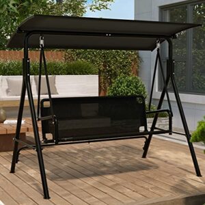 YITAHOME Outdoor Patio Swing Chair, 3 Person Porch Swing with Adjustable Canopy, Weather Resistant Steel Frame, Suitable for Garden, Poolside, Balcony,(Black)