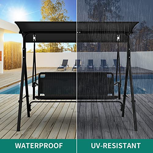 YITAHOME Outdoor Patio Swing Chair, 3 Person Porch Swing with Adjustable Canopy, Weather Resistant Steel Frame, Suitable for Garden, Poolside, Balcony,(Black)