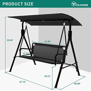 YITAHOME Outdoor Patio Swing Chair, 3 Person Porch Swing with Adjustable Canopy, Weather Resistant Steel Frame, Suitable for Garden, Poolside, Balcony,(Black)