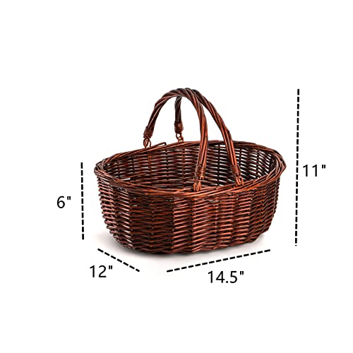 Dicunoy Wicker Picnic Basket with Handle, Large Empty Gift Basket to Fill, Open Top Market Harvest Baskets for Garden, Fruit, Candy, Wine, Egg Gathering, Wedding, Vegetables