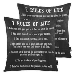vosach 7 rules of life outdoor indoor pillow covers, inspirational regulations home decorative throw pillow case cushion cover for sofa/bed/patio/garden/balcony,18×18 inch, 2pcs, black