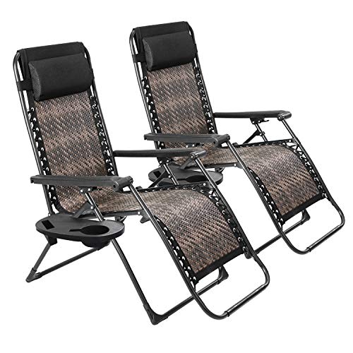 SOLAURA Patio Chairs Set of 2 Adjustable Rattan Lounge Chair Outdoor Zero Gravity Folding Recliner for Garden, Lawn, Porch, Swimming Pool, Outdoor and Indoor Use, 2 Pack