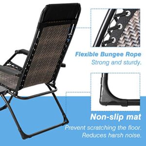 SOLAURA Patio Chairs Set of 2 Adjustable Rattan Lounge Chair Outdoor Zero Gravity Folding Recliner for Garden, Lawn, Porch, Swimming Pool, Outdoor and Indoor Use, 2 Pack