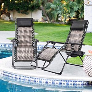 SOLAURA Patio Chairs Set of 2 Adjustable Rattan Lounge Chair Outdoor Zero Gravity Folding Recliner for Garden, Lawn, Porch, Swimming Pool, Outdoor and Indoor Use, 2 Pack