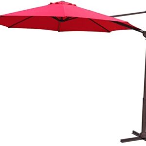 PRASLINA 10 FT Outdoor Patio Umbrella, Cantilever Outdoor Hanging Umbrellas with 360 Degree Rotation, Backyard, Garden Umbrellas with Crank & Cross Base, 8 Ribs(Red)