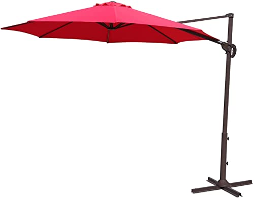 PRASLINA 10 FT Outdoor Patio Umbrella, Cantilever Outdoor Hanging Umbrellas with 360 Degree Rotation, Backyard, Garden Umbrellas with Crank & Cross Base, 8 Ribs(Red)