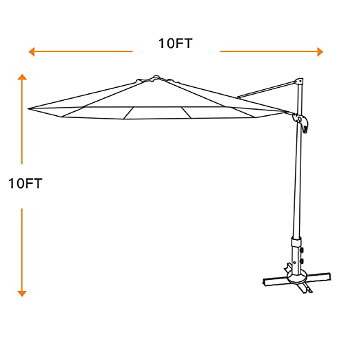 PRASLINA 10 FT Outdoor Patio Umbrella, Cantilever Outdoor Hanging Umbrellas with 360 Degree Rotation, Backyard, Garden Umbrellas with Crank & Cross Base, 8 Ribs(Red)