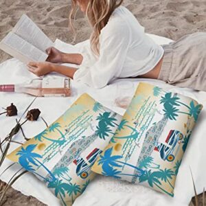 Edwiinsa Outdoor Pillow Covers Waterproof, Coconut Tree All Weather Cushion Case Set of 2, Summer Teal Moire Yellow Ombre Sunset Lumbar Pillowcase for Sofa Couch Bed Decor Patio Furniture 20"x12"