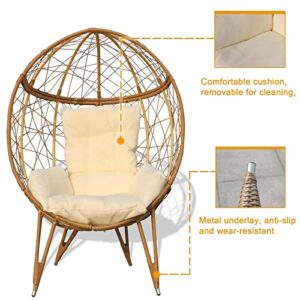 Wicker Egg Chair Outdoor, Rattan Hanging Basket Lounge Chair with Legs and Cushion, Oversized Indoor Outdoor Bedroom Garden Deck Balcony Lounger for Patio