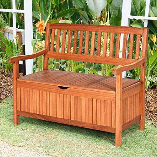 BETTARY Wooden Outdoor Storage Bench, 53 Gal Patio Storage Loveseat with Inner Waterproof Liner Bag & Armrests, Weatherproof Outdoor Bench with Storage for Patio, Garden, Deck, Porch & Balcony