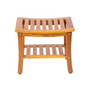 Teak Waterproof Bench - Indoor Outdoor Wood Bench with Shelf, Shower Bench for Elderly, Indoor and Outdoor, Patio, Garden, Spa